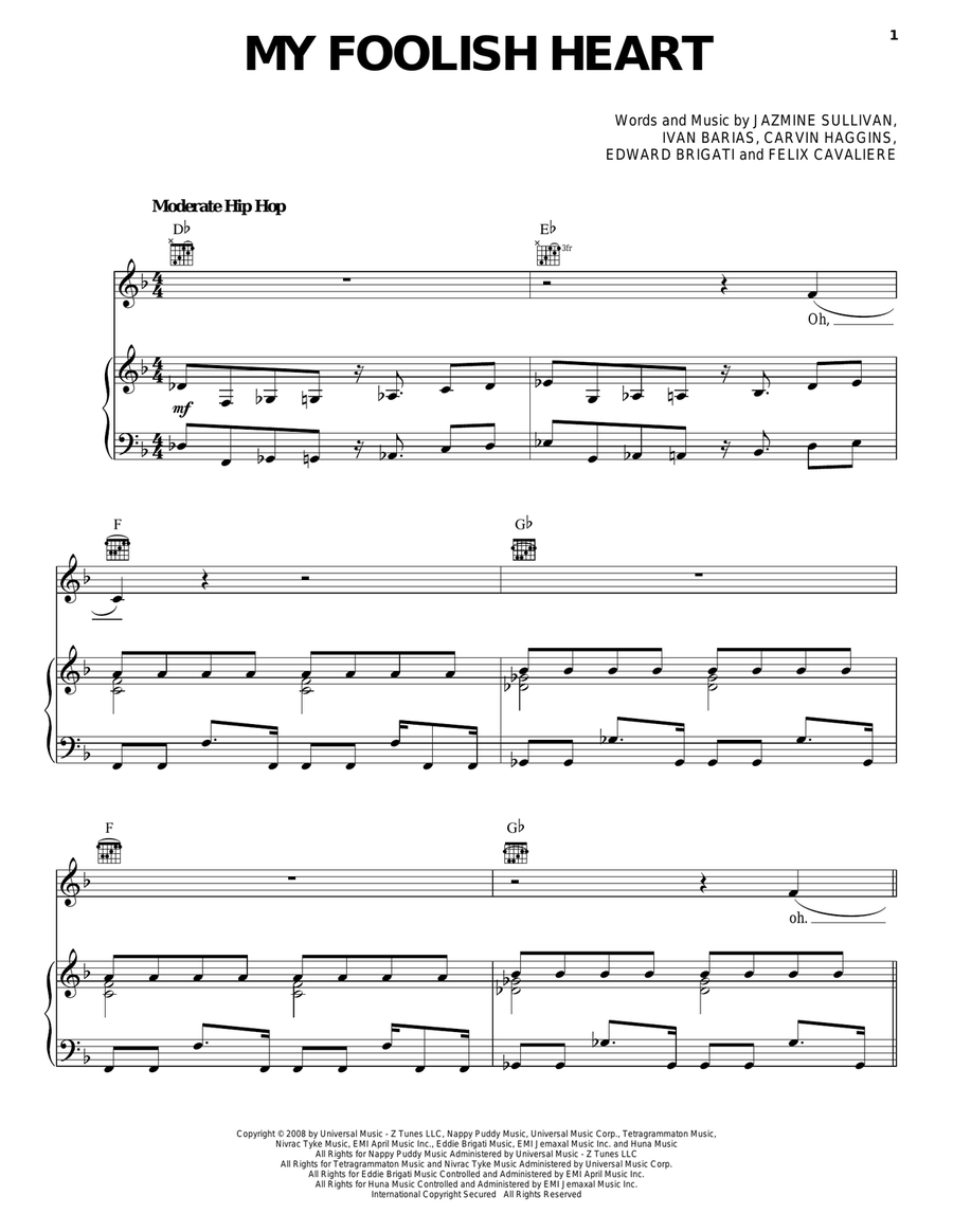 My Foolish Heart Piano, Vocal, Guitar scores gallery preview page 1