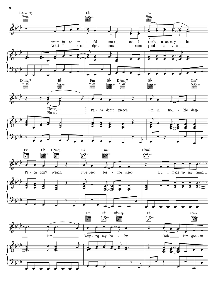 Papa Don't Preach Piano, Vocal, Guitar scores gallery preview page 4