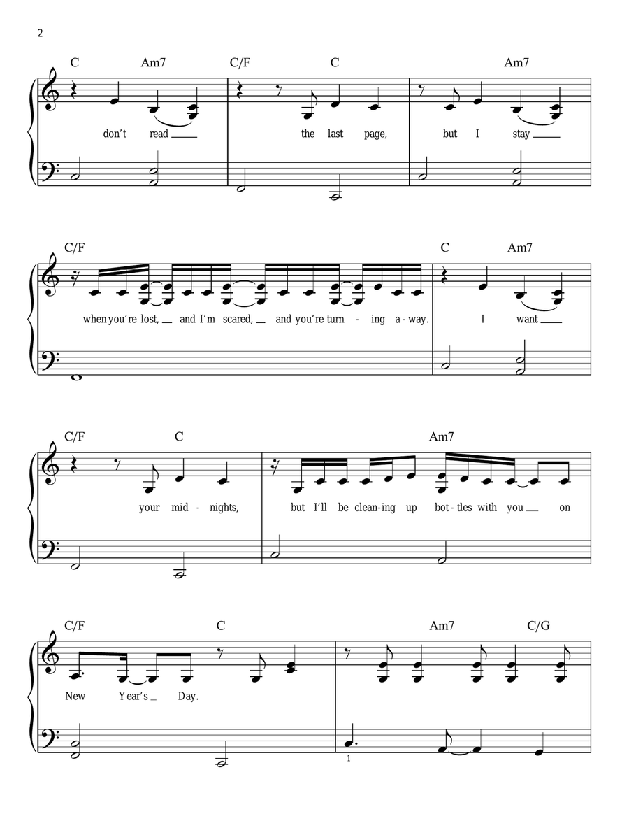New Year's Day Easy Piano scores gallery preview page 2