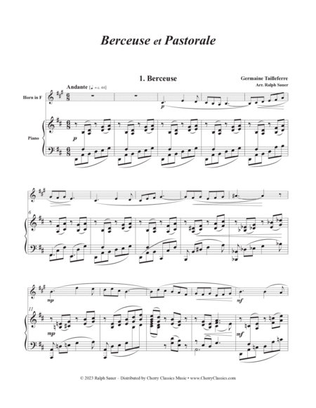 Berceuse et Pastorale for Horn and Piano