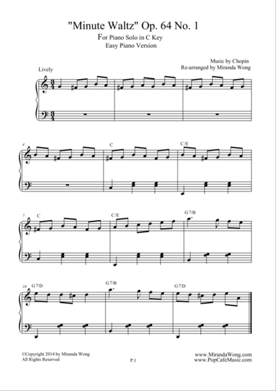 Minute Waltz in C Key Op.64 No.1 - Piano Solo by Frederic Chopin 4-Part - Digital Sheet Music