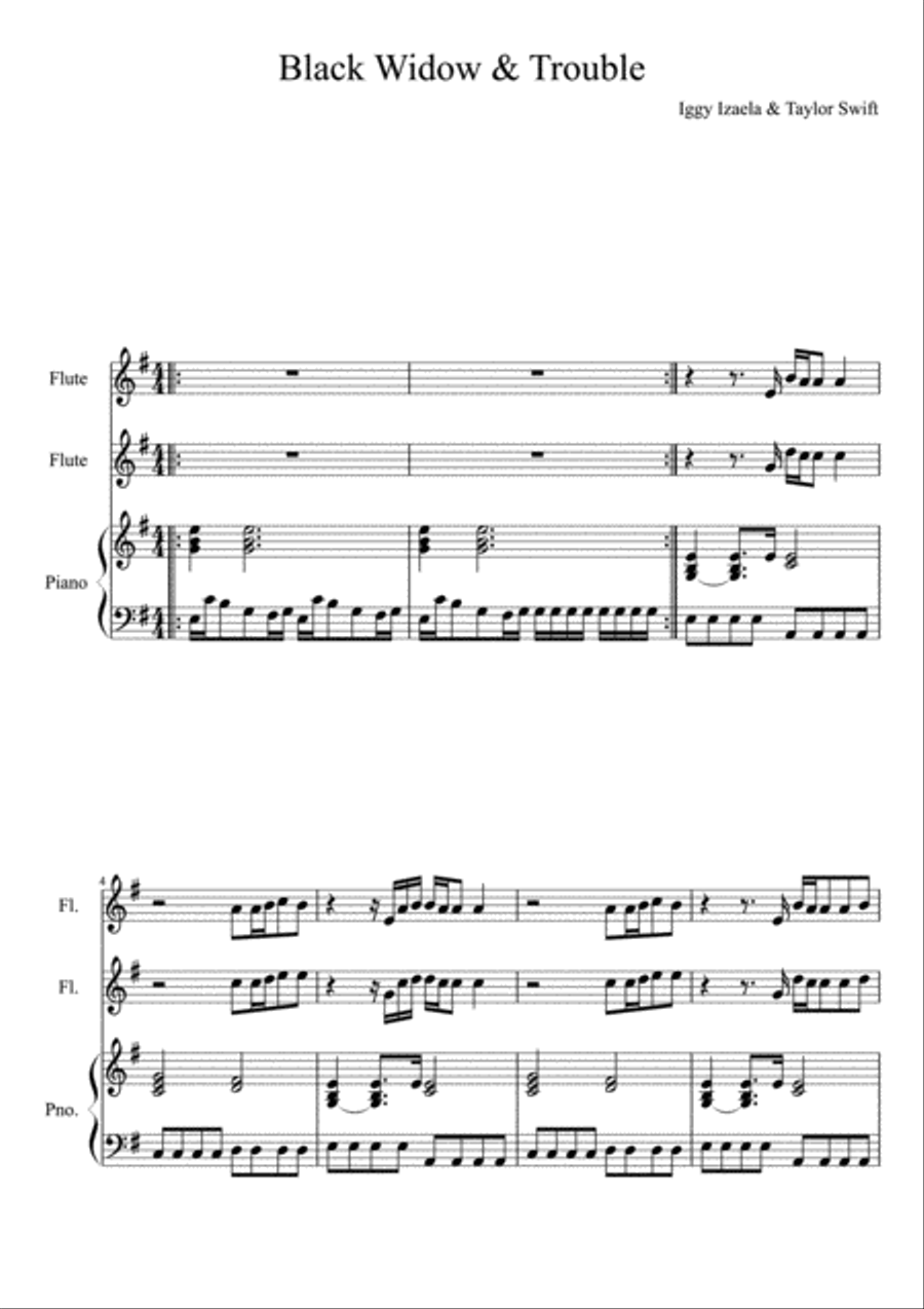 Black Widow & I Knew You Were Trouble - Flute Duet Flute Duet scores gallery preview page 1