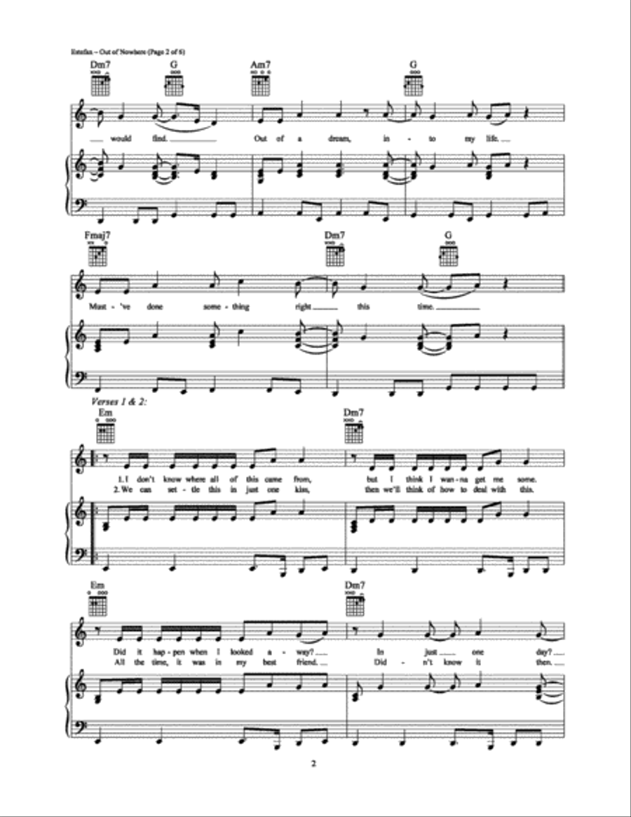 Out of Nowhere Piano, Vocal, Guitar scores gallery preview page 2