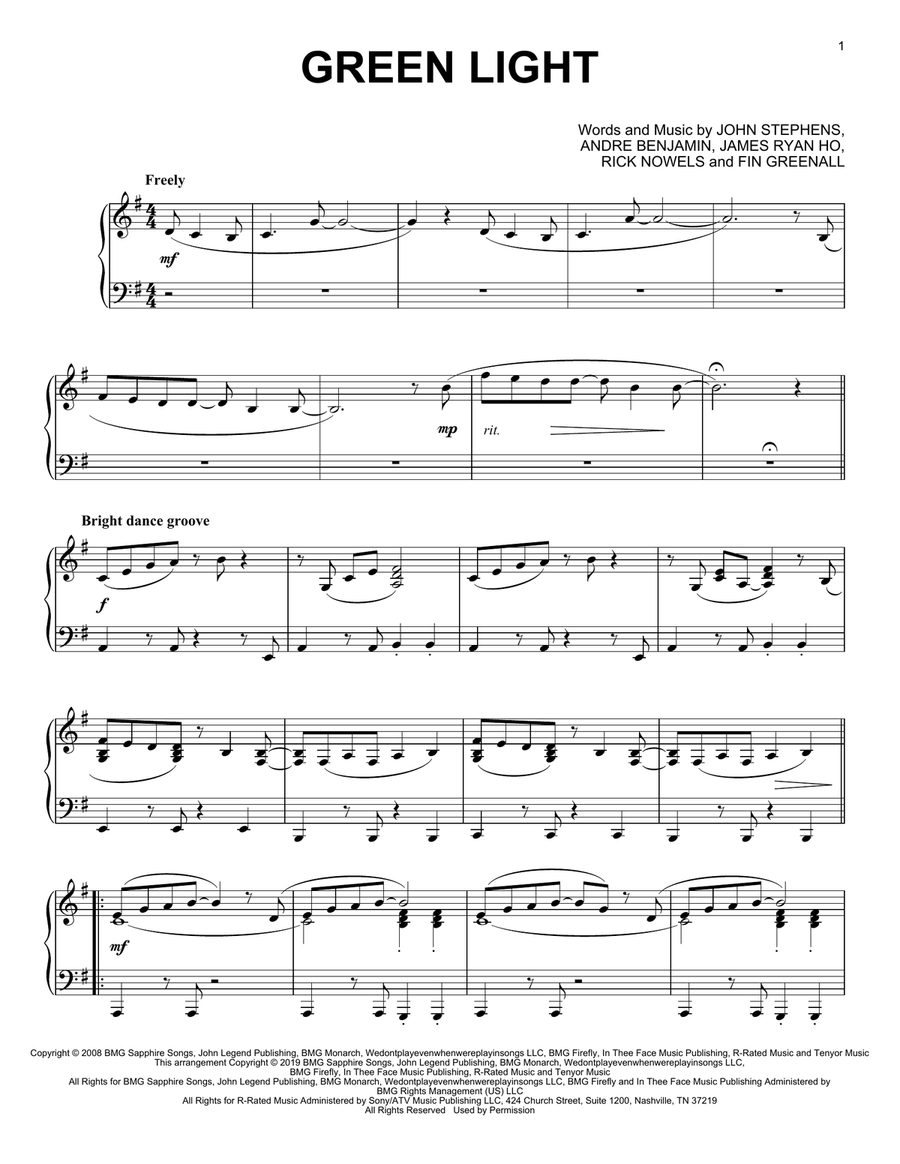 Green Light (feat. Andre 3000) Piano Solo scores gallery preview page 1