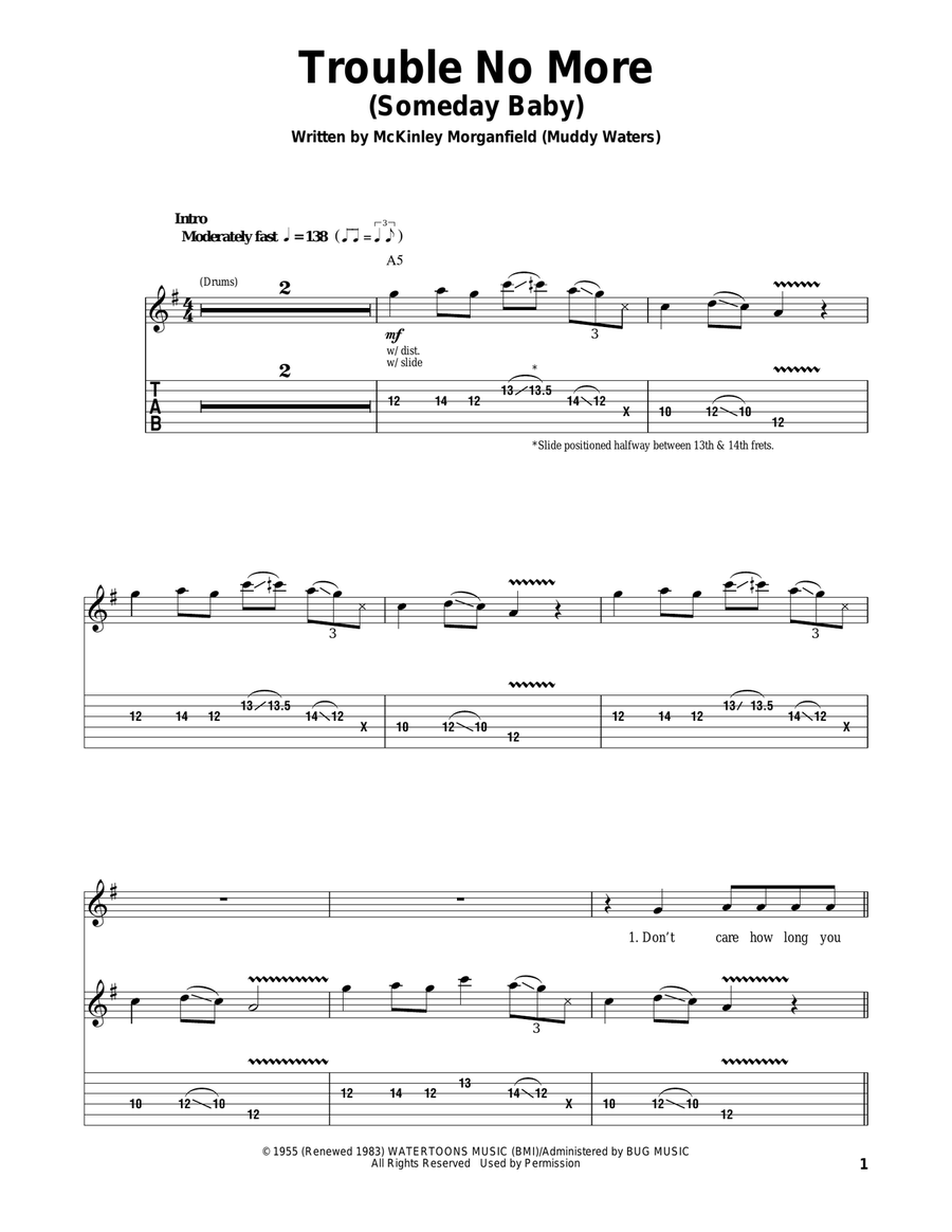 Trouble No More (Someday Baby) Acoustic Guitar scores gallery preview page 1