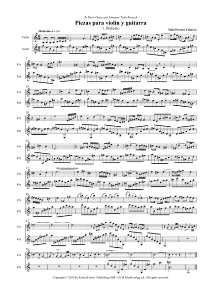 Piezas para violin y guitarra (1. Preludio; 2. Danza a tres; 3. Habanereando; 4. Crepuscular; 5. Cancion sin palabras; 6. Zapateadero)