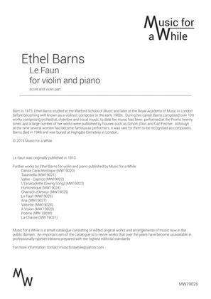 Book cover for Ethel Barns - Le Faun for violin and piano