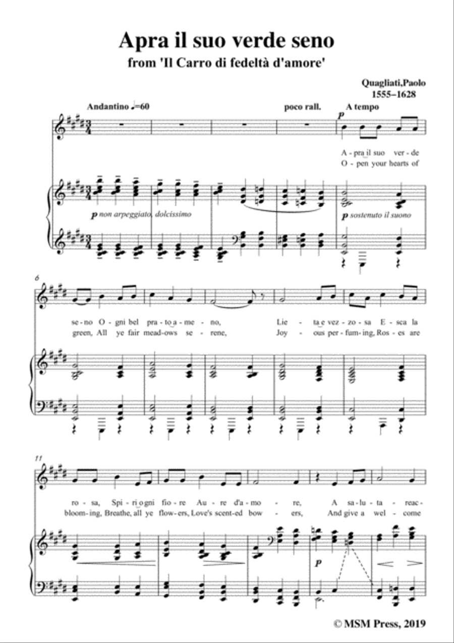 Quagliati-Apra il suo verde seno,from 'Il Carro di fedeltà d'amore',in E Major,for Voice and Piano Voice Solo scores gallery preview page 3