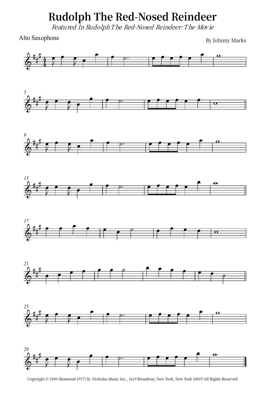 Rudolph The Red-Nosed Reindeer Alto Saxophone scores gallery preview page 1