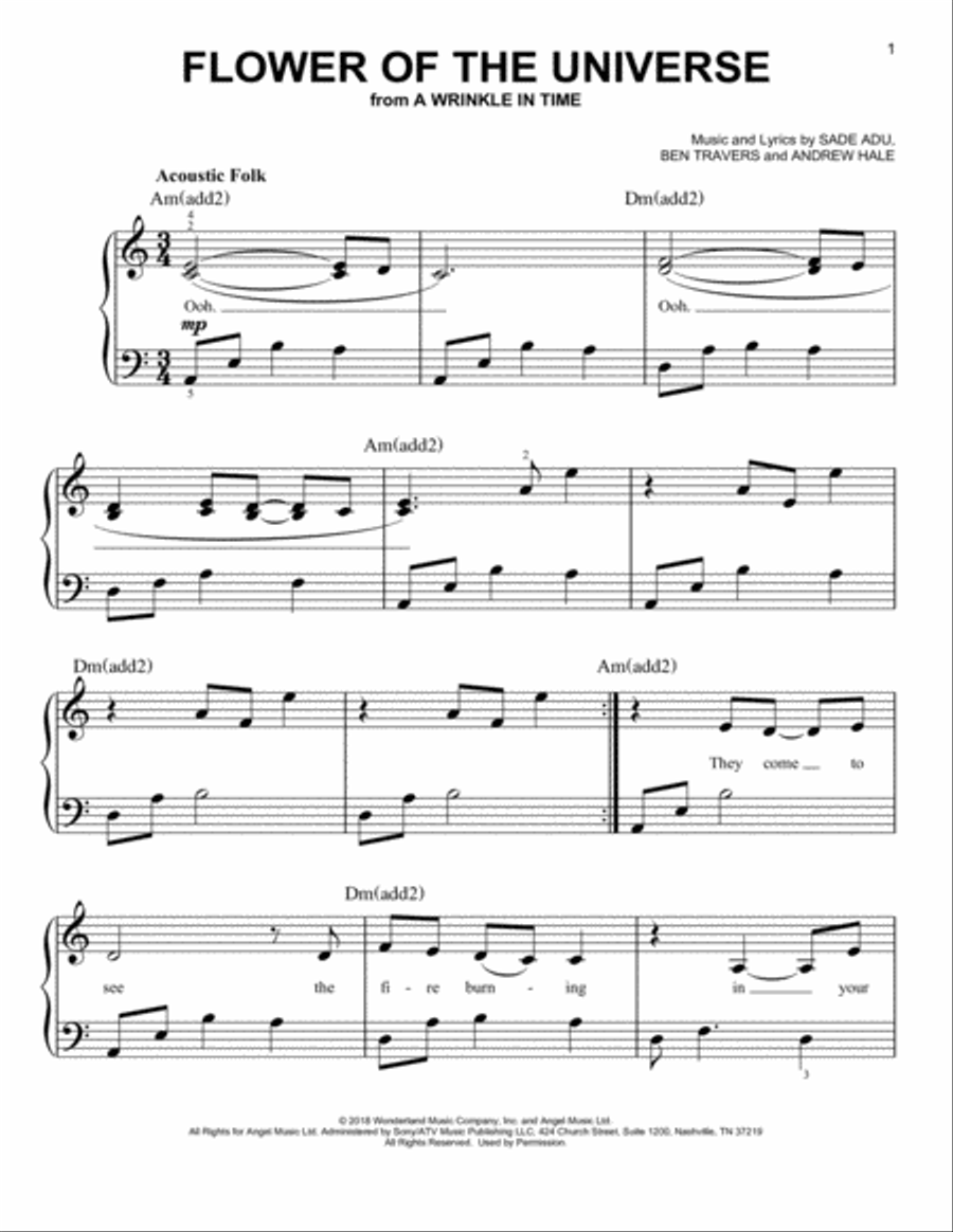Flower Of The Universe (from A Wrinkle In Time) Easy Piano scores gallery preview page 1