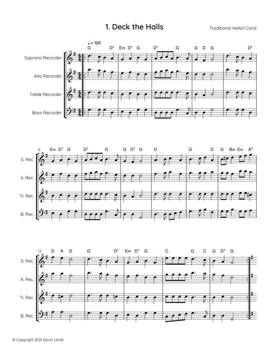 Christmas Quartets for Recorders Small Ensemble scores gallery preview page 1
