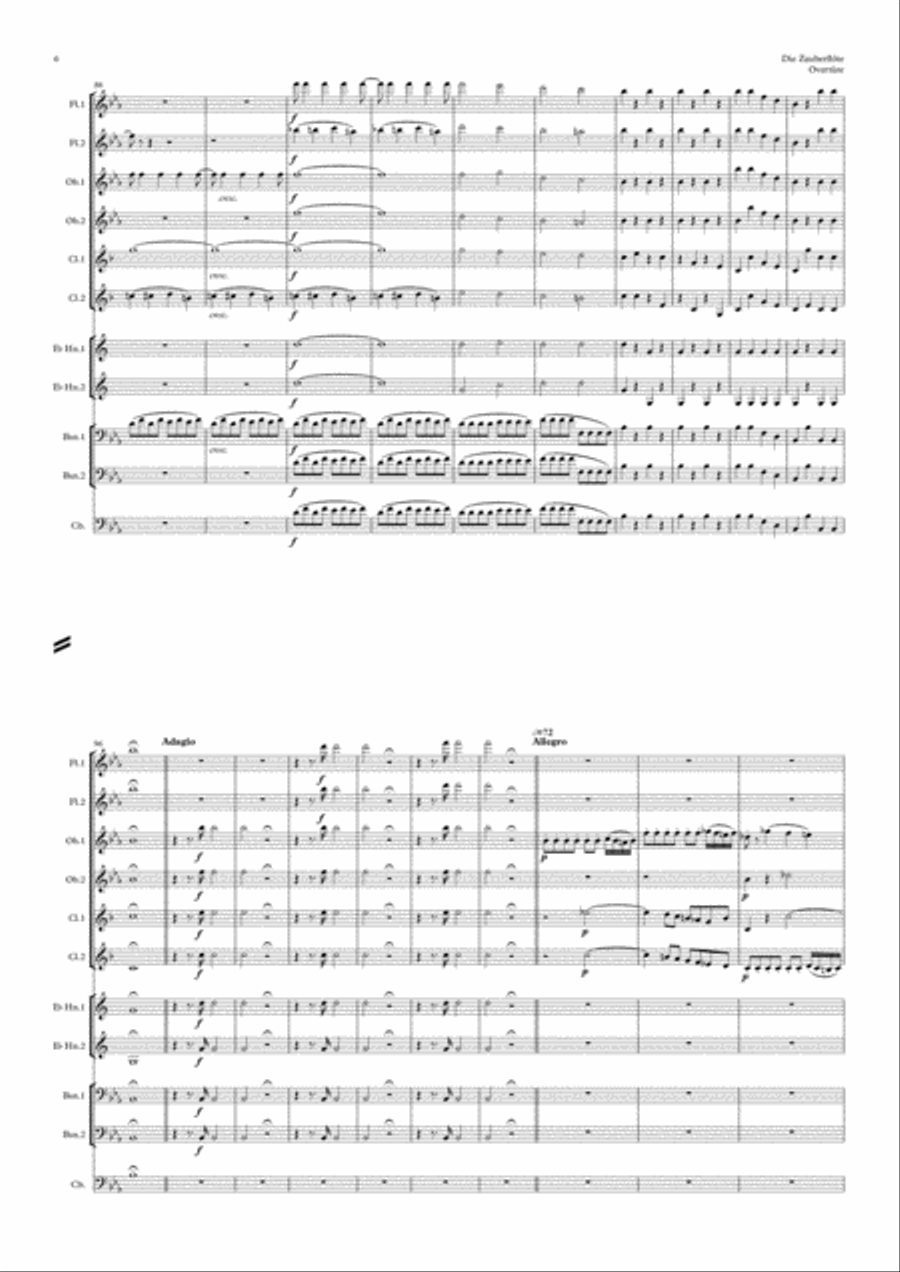 Mozart: Die Zauberflöte Overtüre (Overture to the Magic Flute) Kv620 - wind dectet (and bass) School and Community scores gallery preview page 6