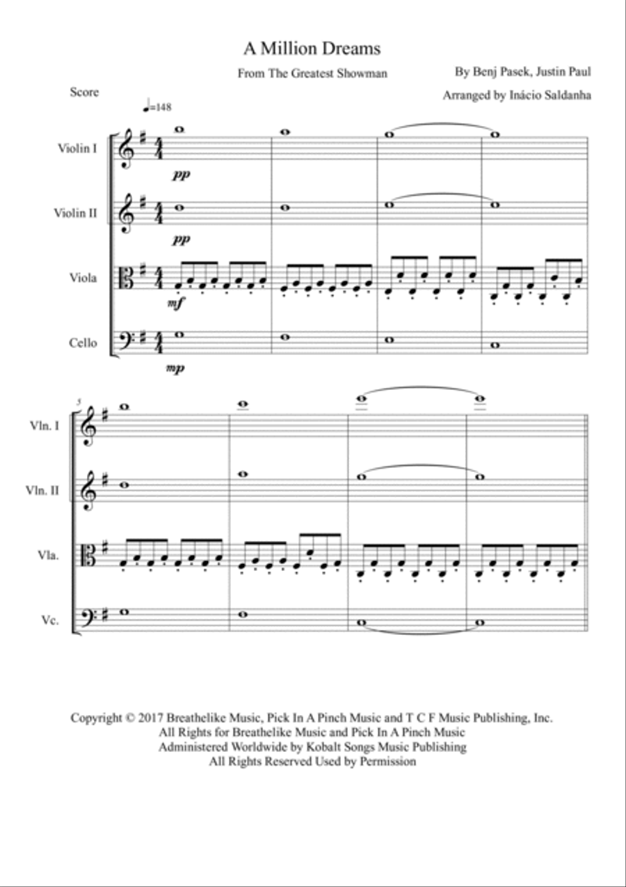A Million Dreams String Quartet scores gallery preview page 2