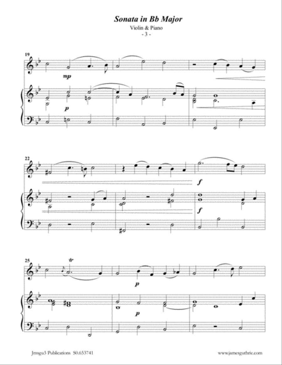 Telemann: Sonata in Bb Major for Violin & Piano Violin Solo scores gallery preview page 3