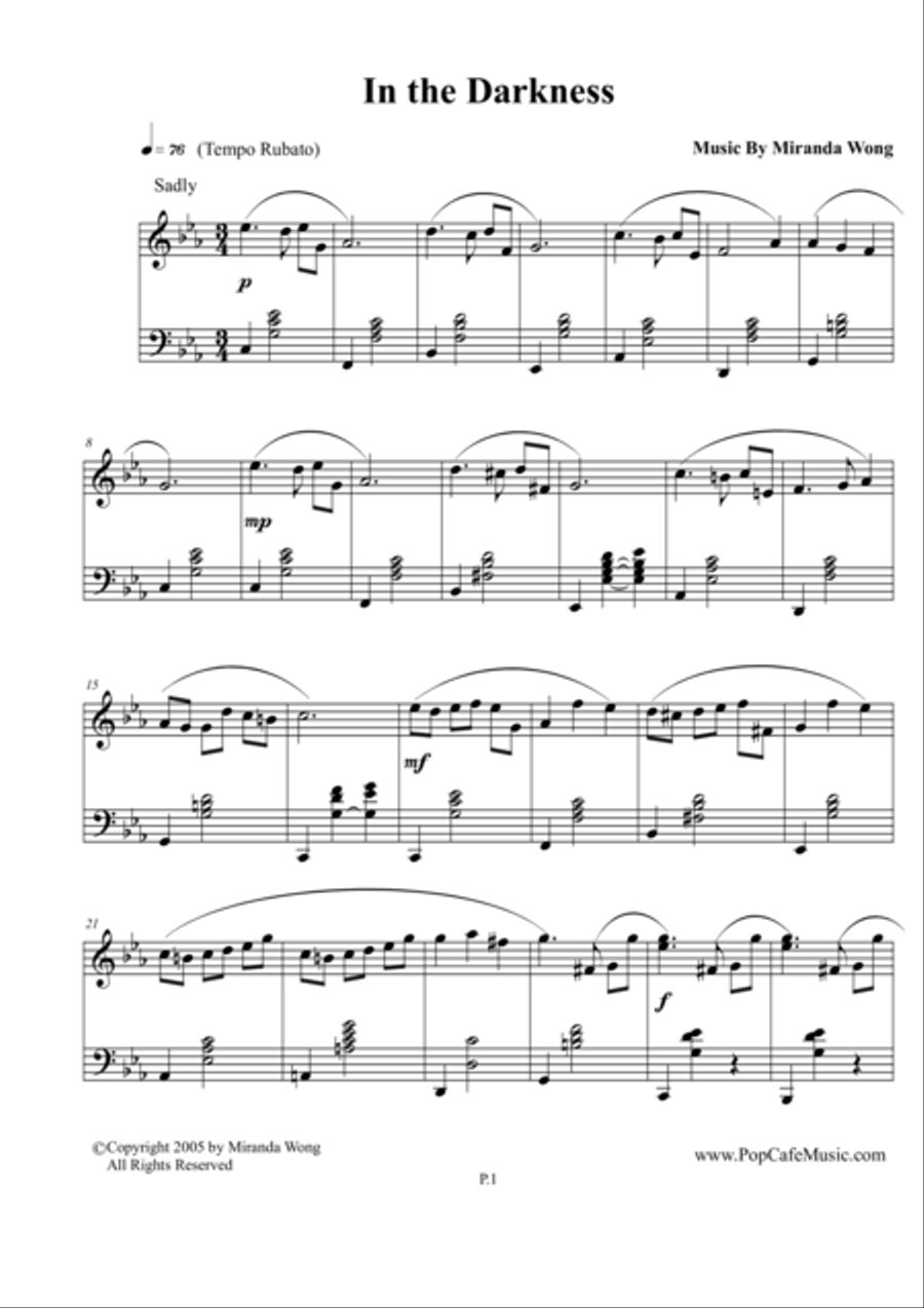 In the Darkness - Romantic Love Song for Piano Piano Solo scores gallery preview page 1