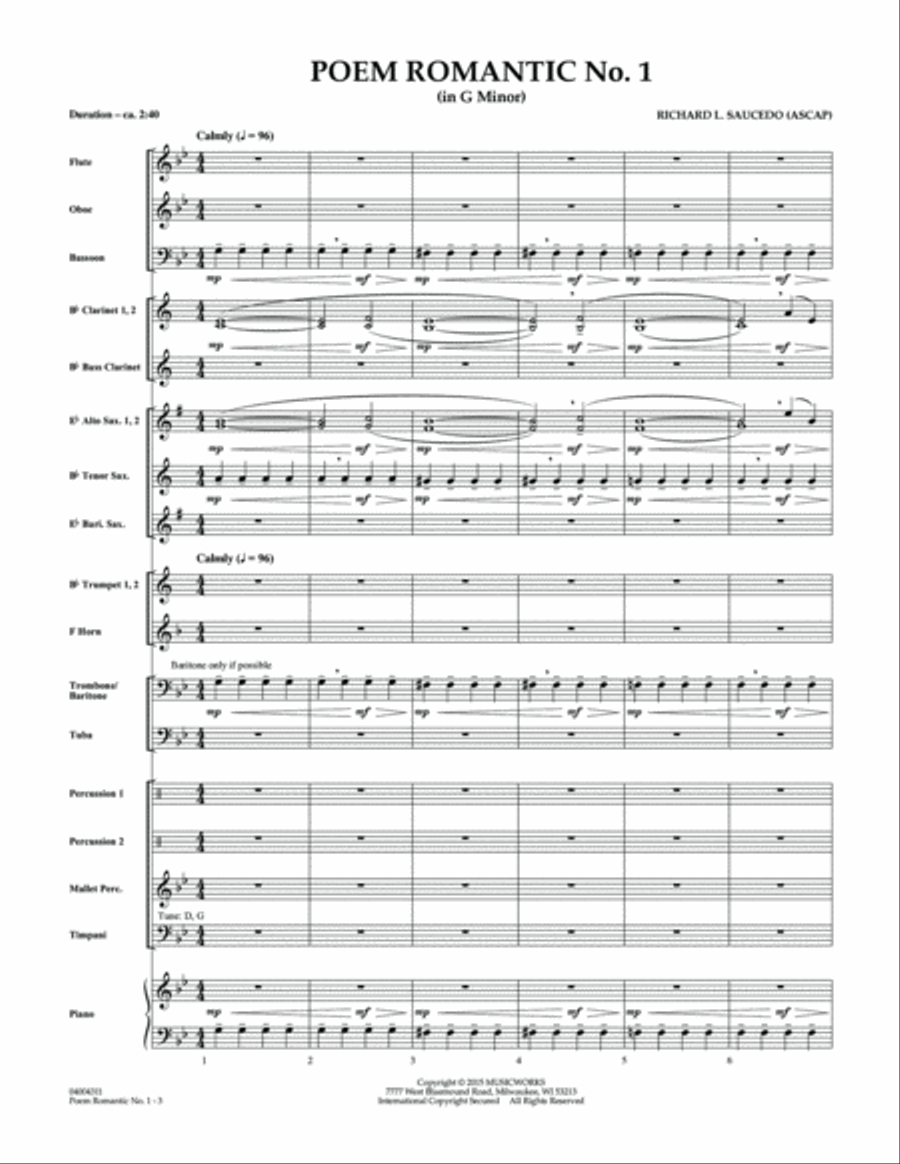 Poem Romantic No. 1 (in G Minor) - Conductor Score (Full Score) Concert Band scores gallery preview page 3