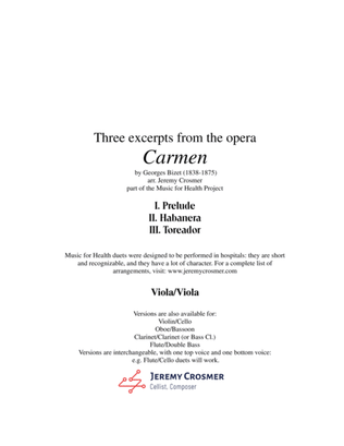 Book cover for Bizet: "Prelude, Habanera, and Toreador" from Carmen - Music for Health Duet Viola/Viola