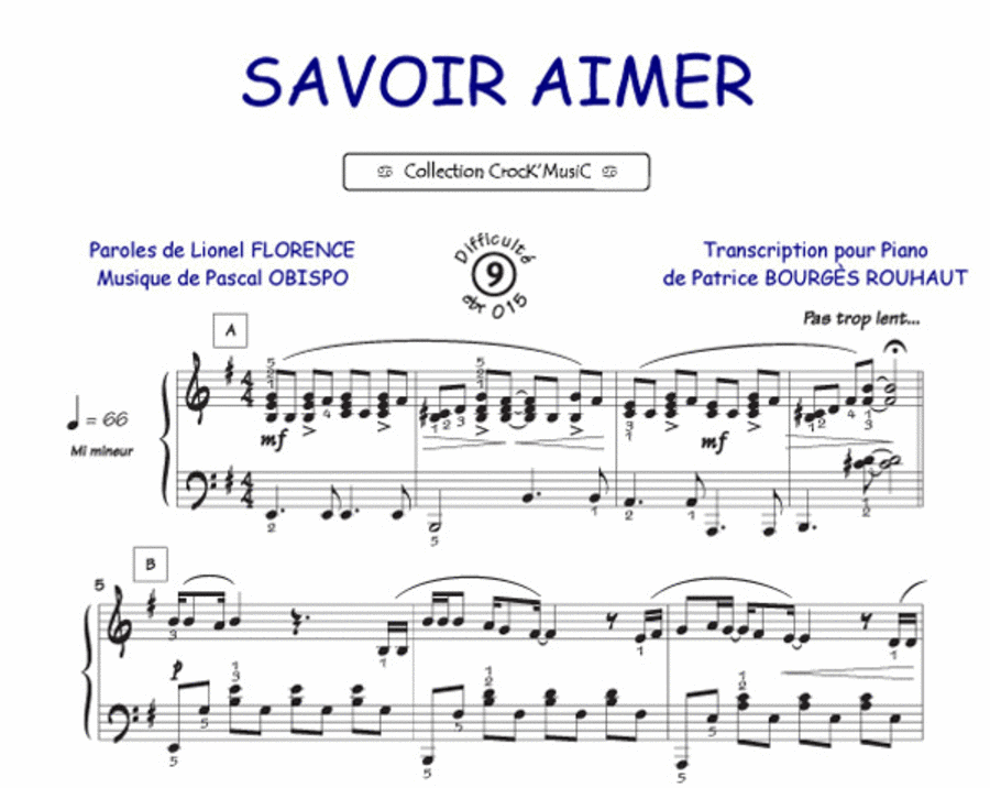 Savoir aimer (Collection CrocK'MusiC) Piano Solo scores gallery preview page 1