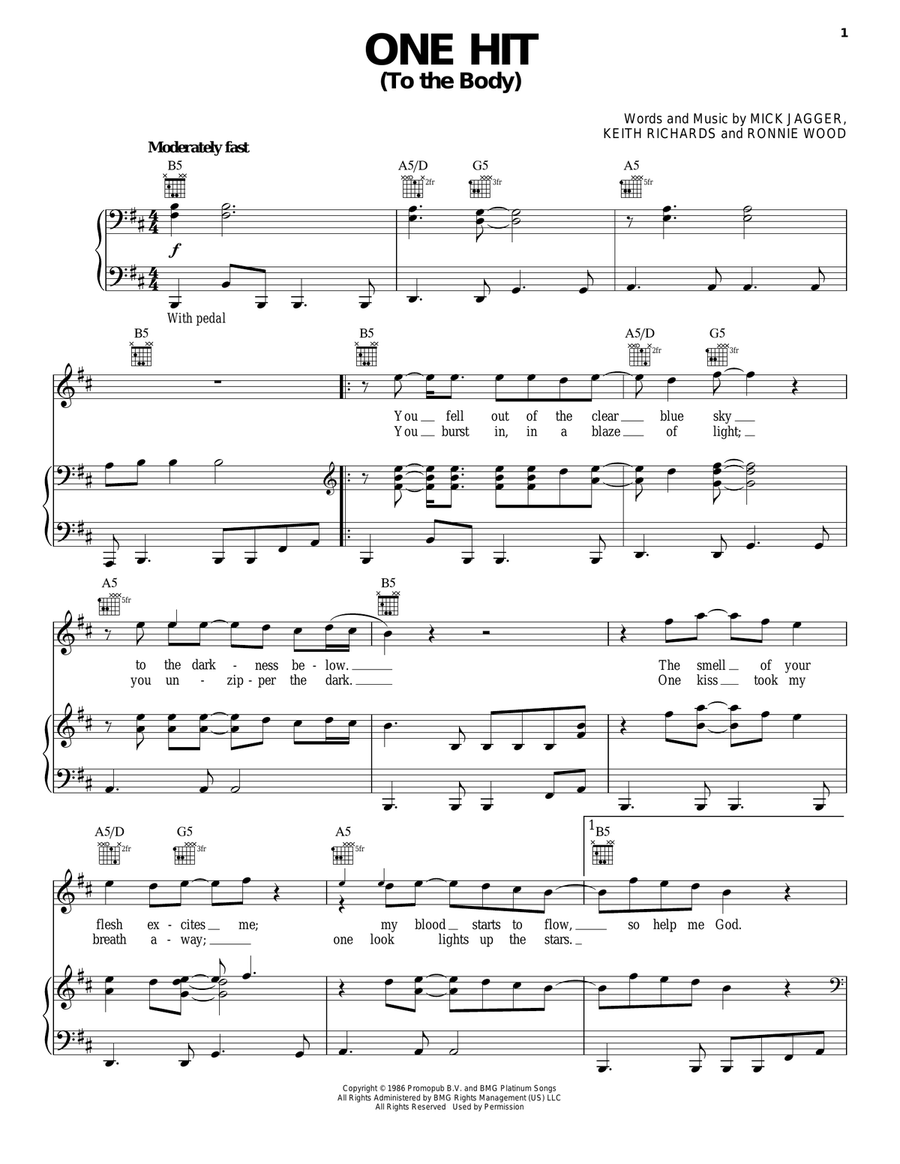 One Hit (To The Body) One Hit (To The Body) Piano, Vocal, Guitar scores gallery preview page 1