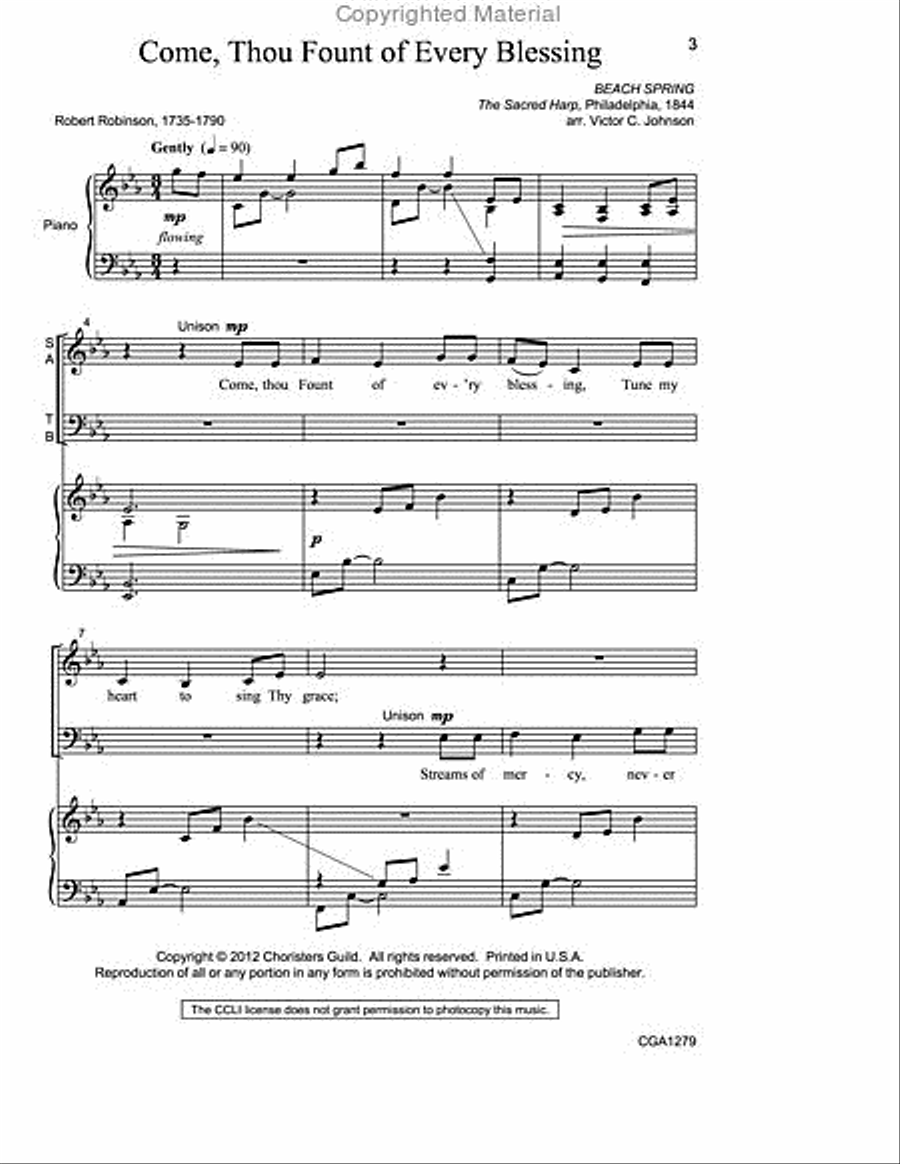 Come, Thou Fount of Every Blessing 4-Part scores gallery preview page 2