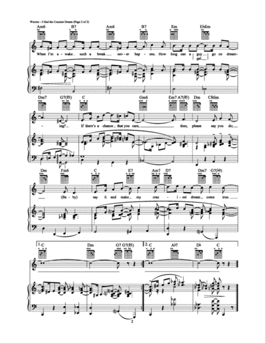 I Had the Craziest Dream I Had the Craziest Dream Piano, Vocal, Guitar scores gallery preview page 2