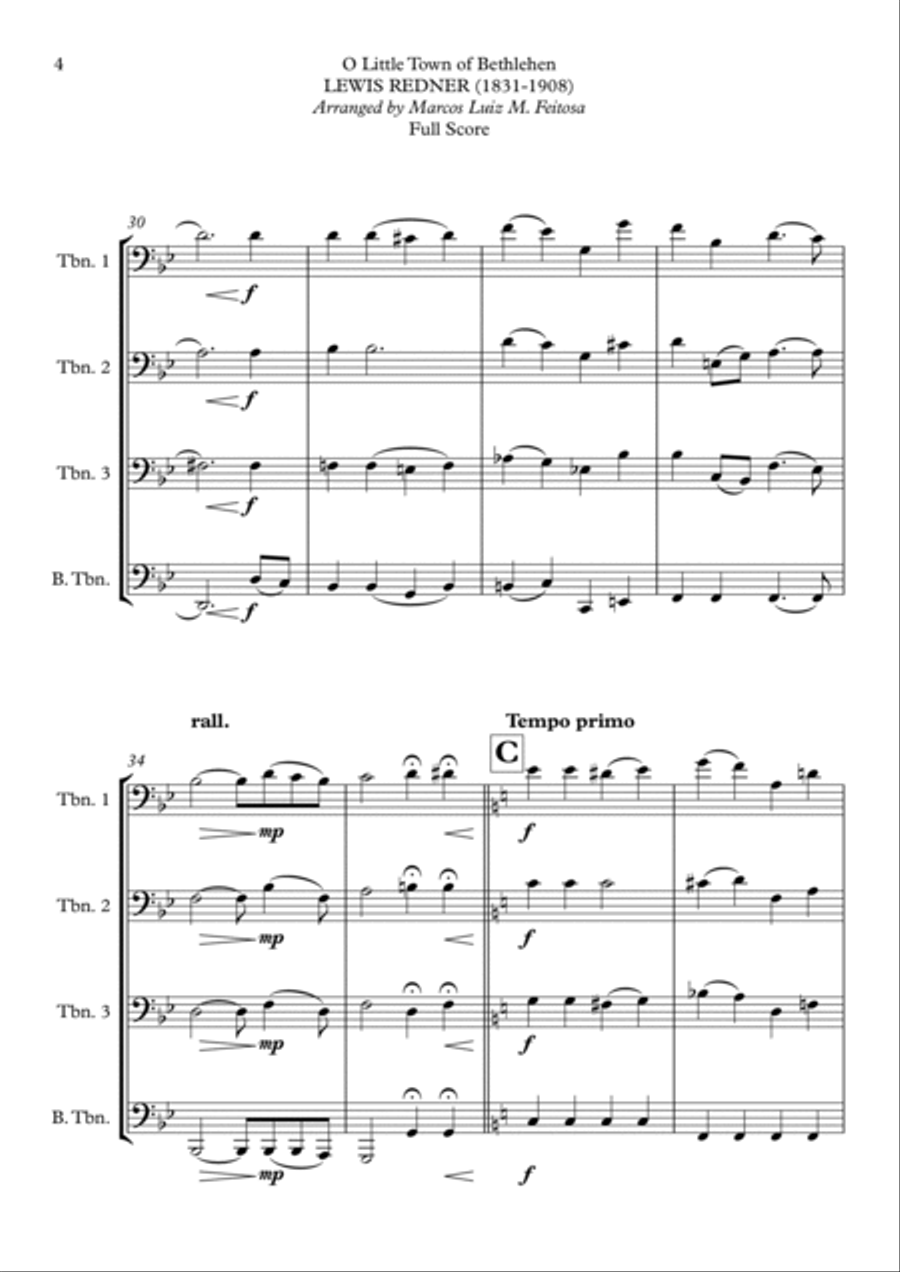 O Little Town of Bethlehem - Trombone Quartet Trombone Quartet scores gallery preview page 6