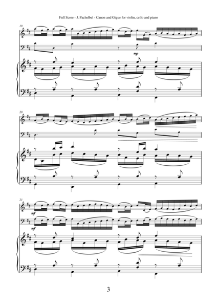 Canon in D and Gigue by Johann Pachelbel, transcription for violin, cello and piano