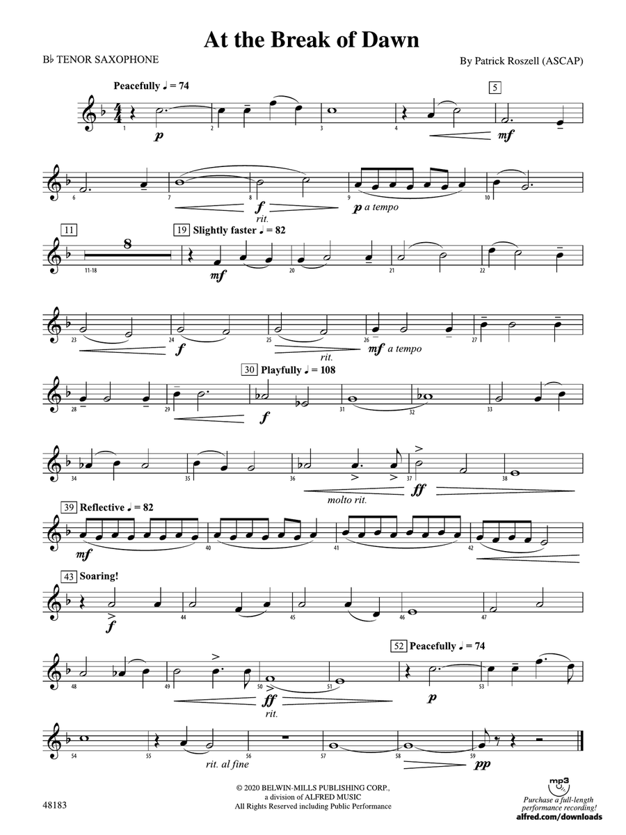 At the Break of Dawn: B-flat Tenor Saxophone