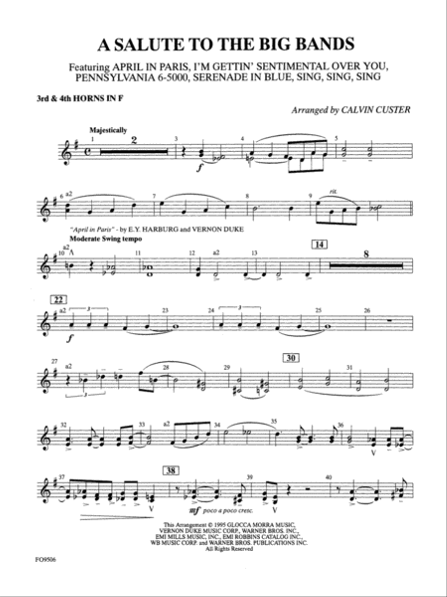 A Salute to the Big Bands: 3rd & 4th F Horns Full Orchestra scores gallery preview page 1