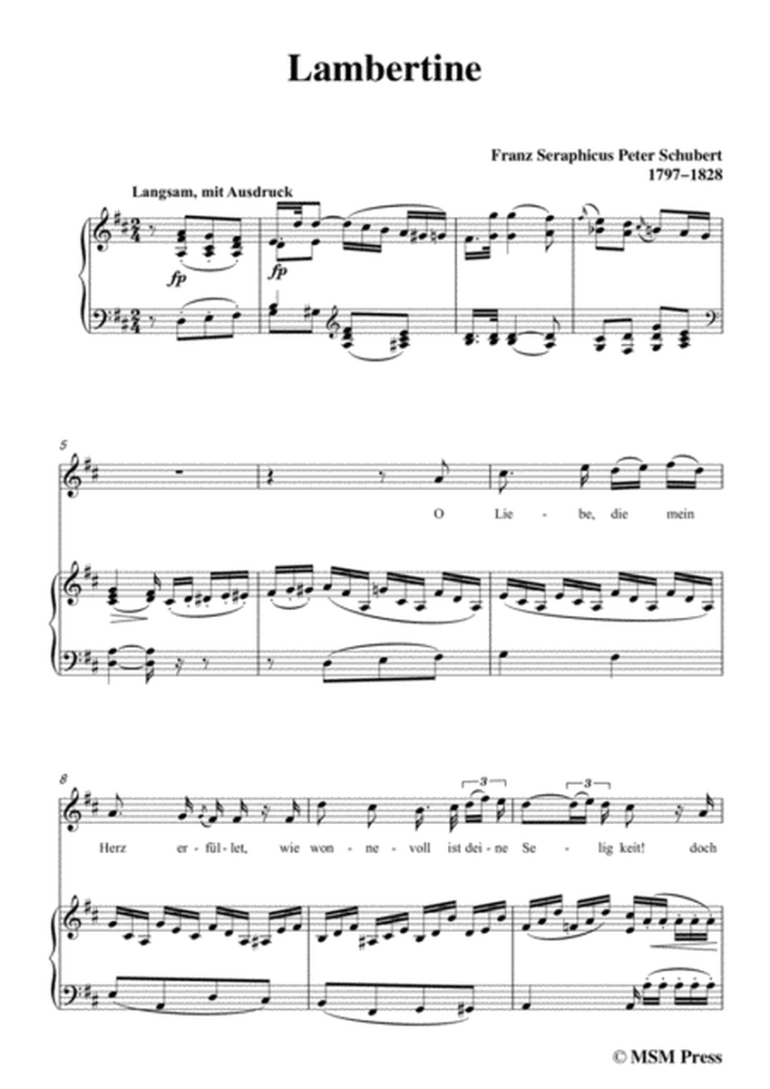 Schubert-Lambertine,in D Major,for Voice&Piano image number null