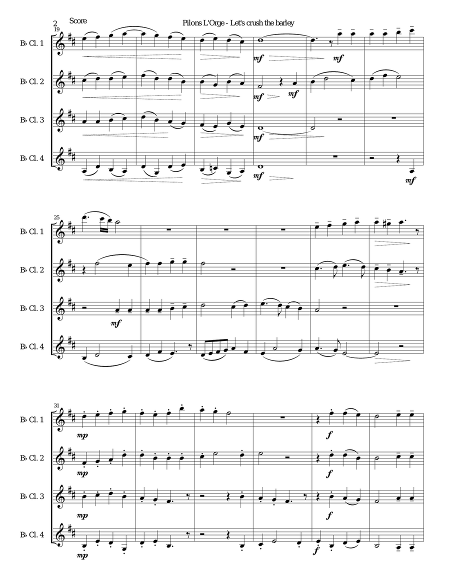 Pilons l'orge (Let's crush the barley) arranged for 4 clarinets Clarinet Quartet scores gallery preview page 2