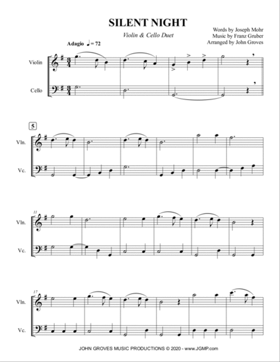 Silent Night - Violin & Cello Duet String Duet scores gallery preview page 2