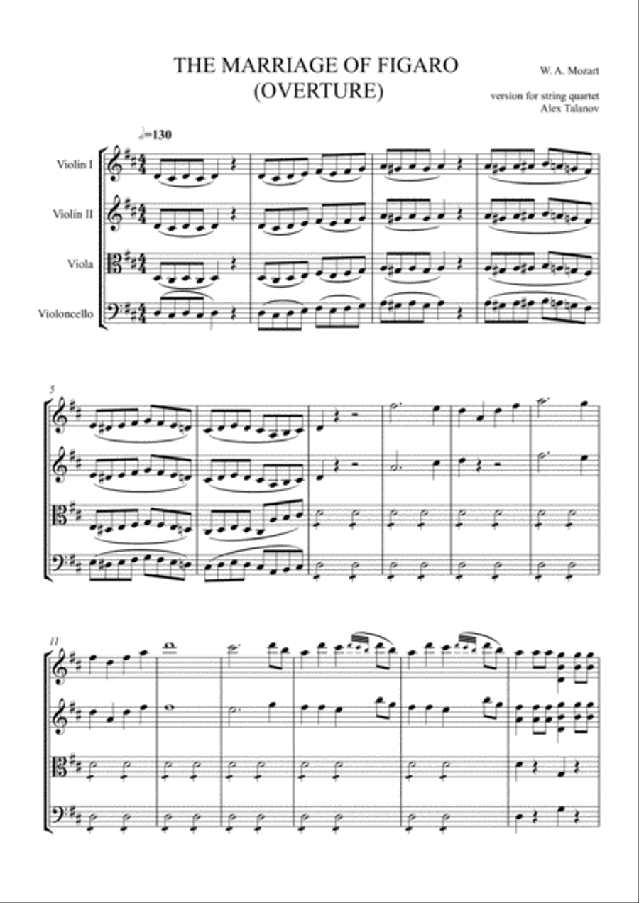 The Marriage of Figaro (overture) String Quartet scores gallery preview page 2