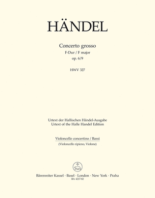 Book cover for Concerto grosso F major, Op. 6/9 HWV 327