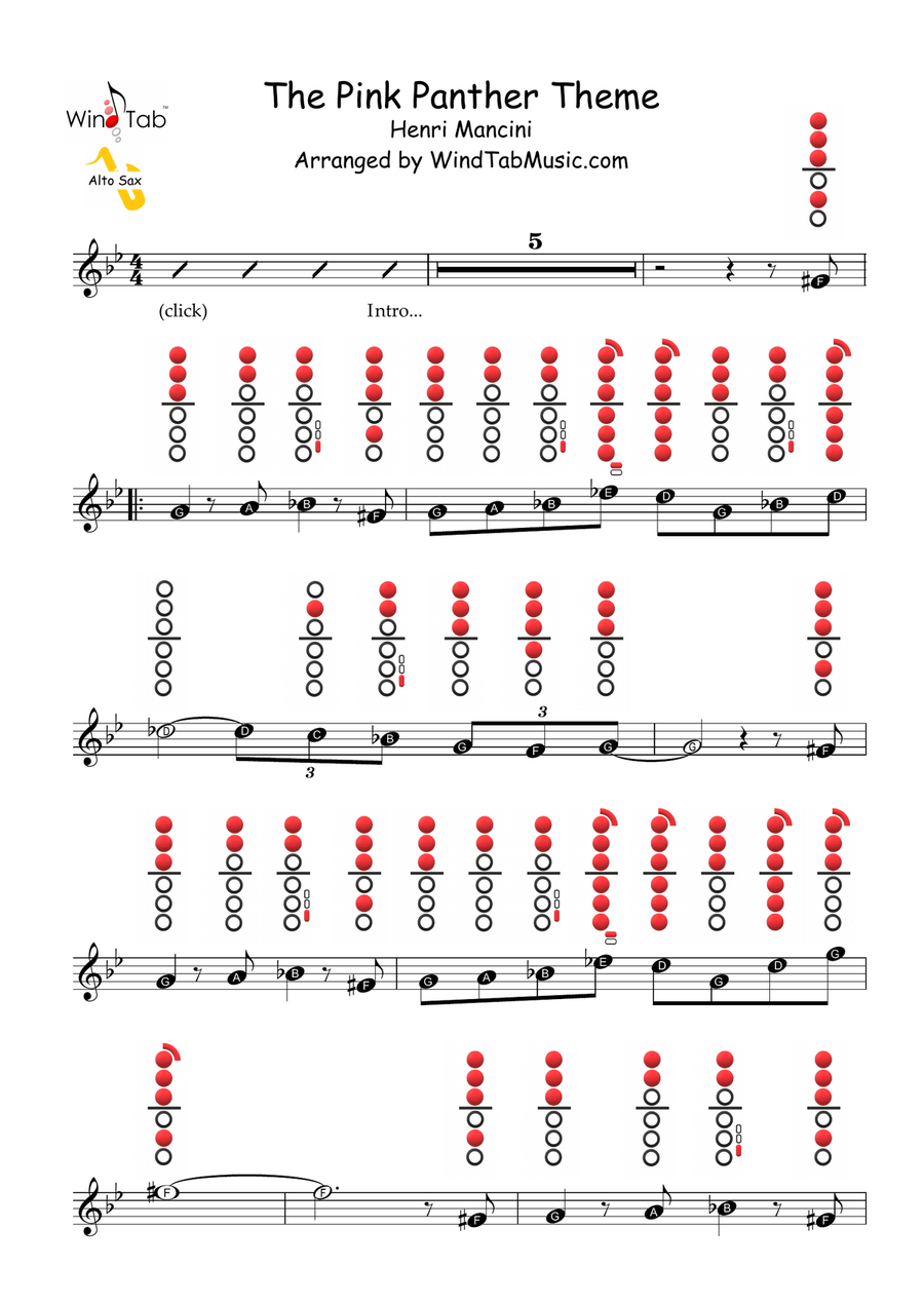 Pink panther alto shop sax sheet music