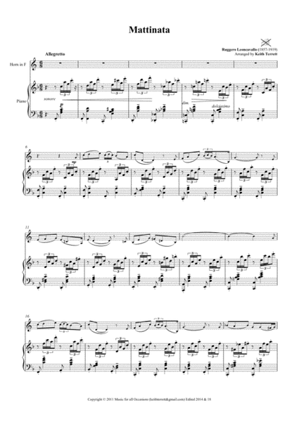Mattinata for French Horn & Piano image number null