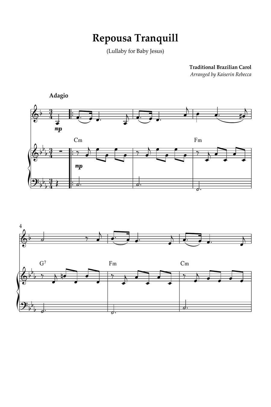 Repousa Tranquill (Lullaby for Baby Jesus) B-Flat Clarinet scores gallery preview page 1