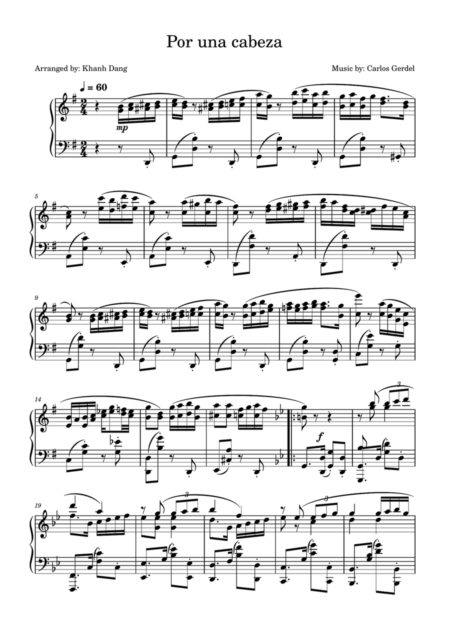 Por una cabeza Piano Solo scores gallery preview page 1