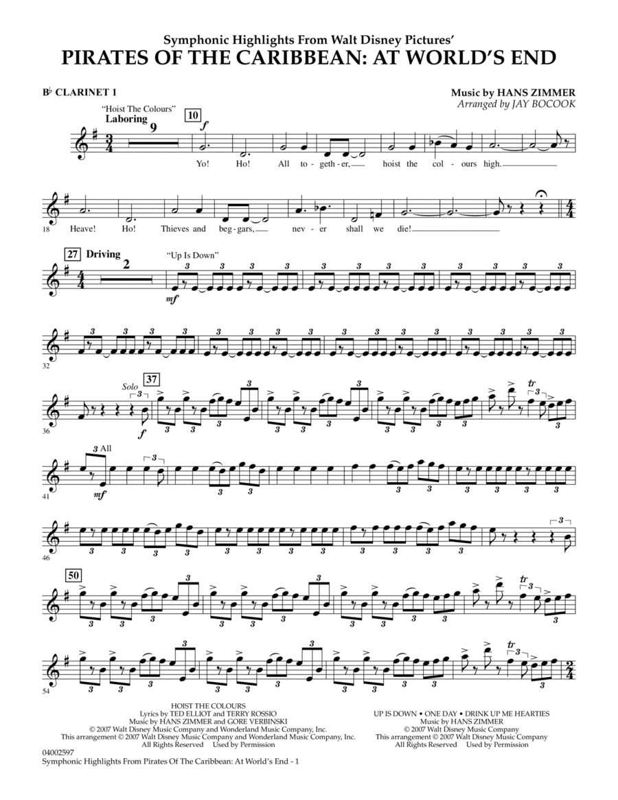 Highlights from Pirates of the Caribbean: At World's End (arr. Jay Bocook) - Bb Clarinet 1