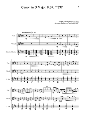Johann Pachelbel - Canon in D Major, P.37; T.337. Arrangement for Viola Duet and Classical Guitar.