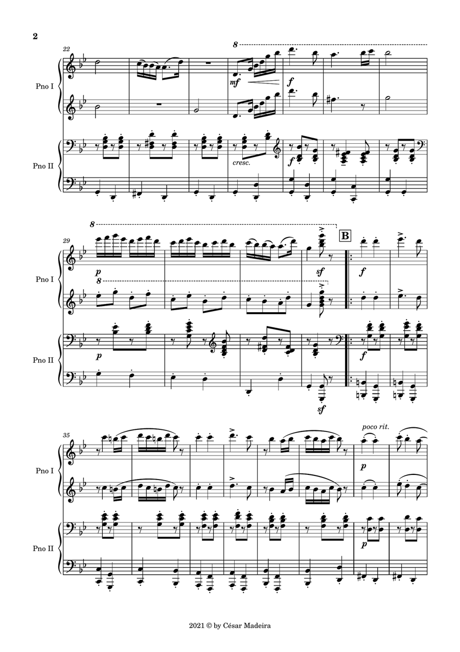 Hungarian Dance No.5 by Brahms - Easy Piano Four Hands (Full Score and Parts) Chamber Music scores gallery preview page 3