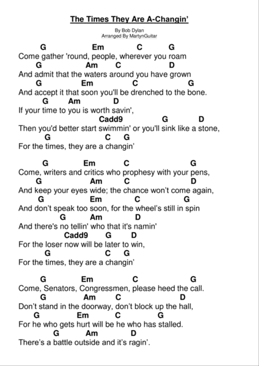 The Times They Are A-changin' Guitar scores gallery preview page 1