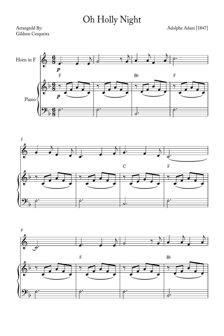 Oh Holy night Horn scores gallery preview page 1