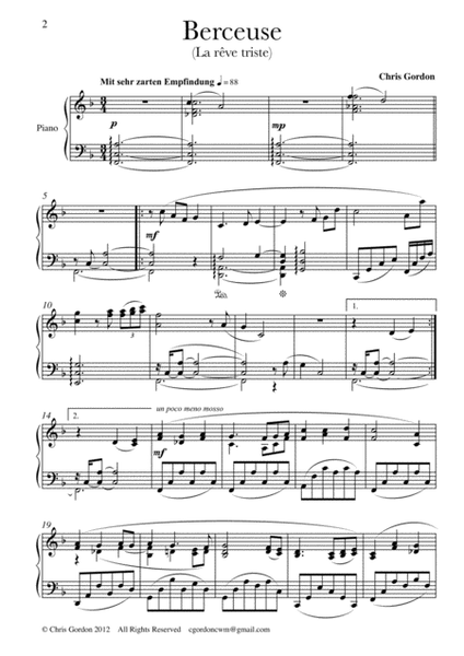 Berceuse (Reve triste) for Piano solo image number null