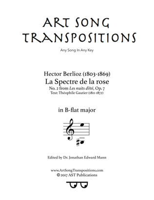 Book cover for BERLIOZ: Le spectre de la rose, Op. 7 no. 2 (transposed to B-flat major)