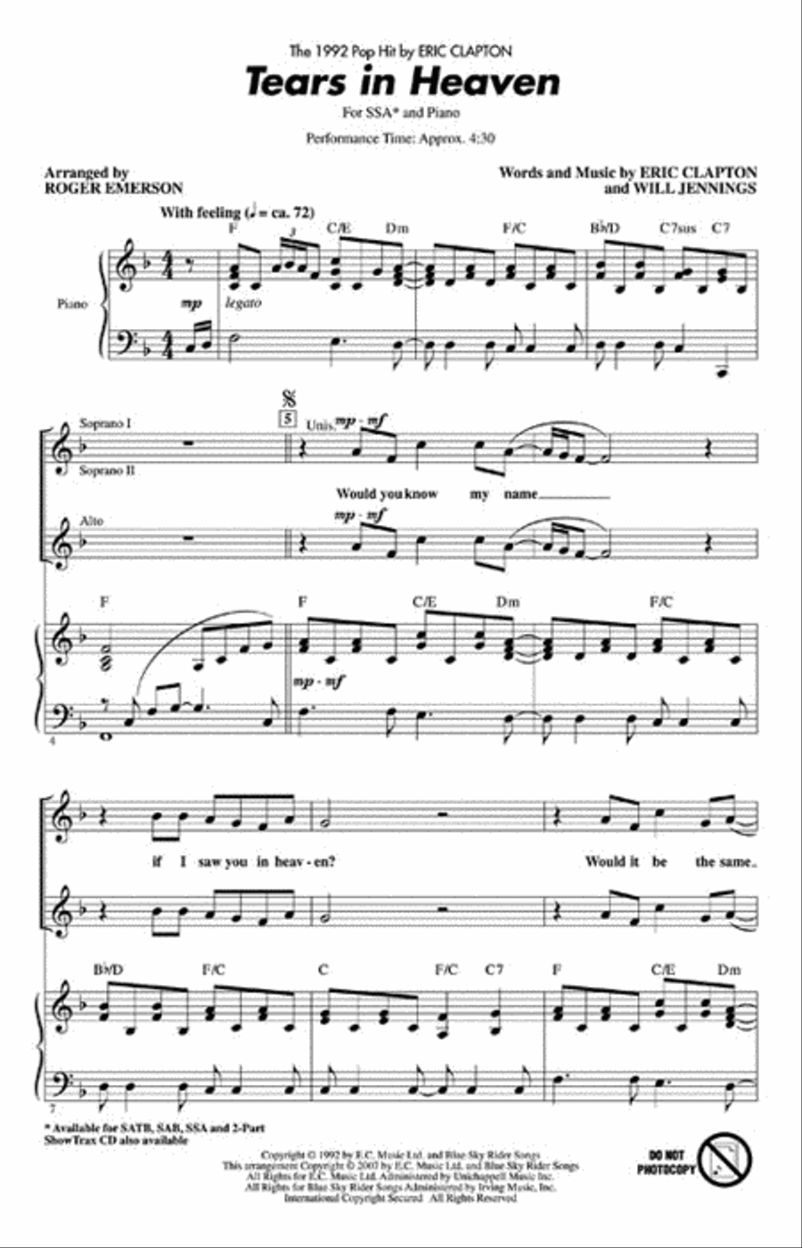 Tears in Heaven SSA scores gallery preview page 2