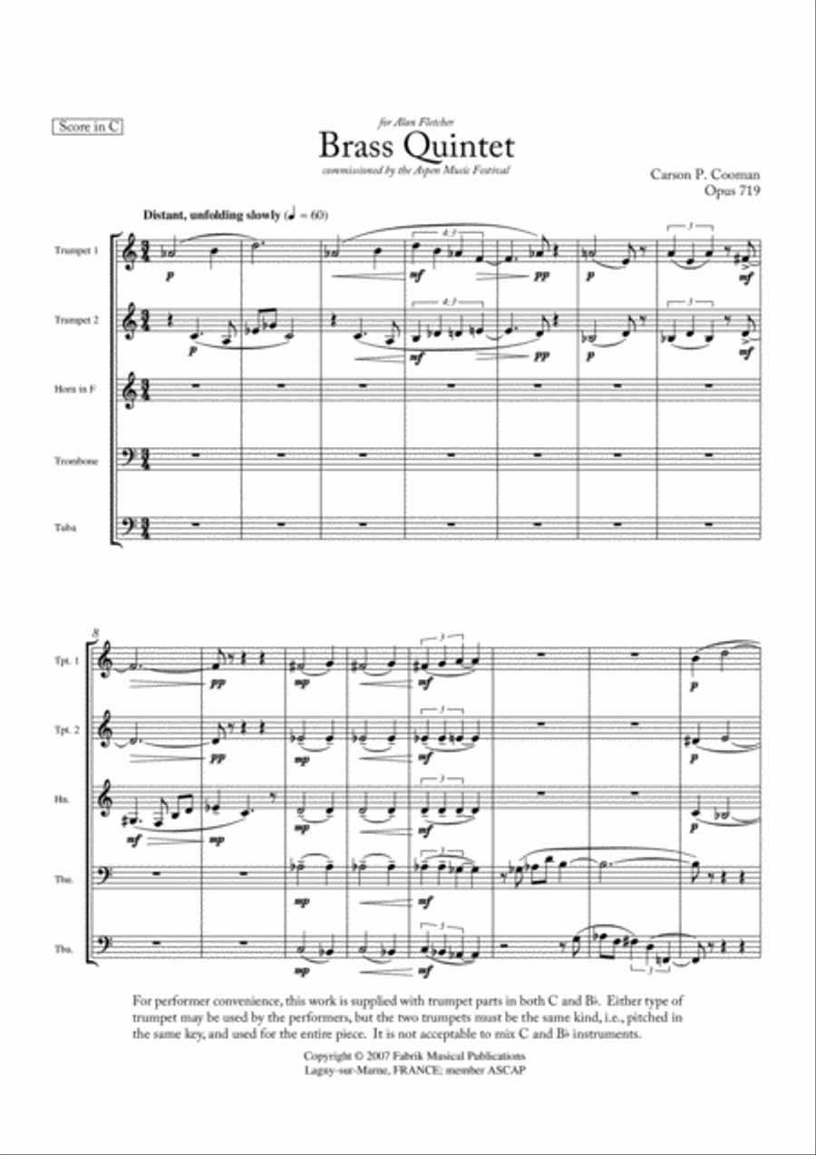 Carson Cooman: Brass Quintet (2007) Brass Quintet scores gallery preview page 2
