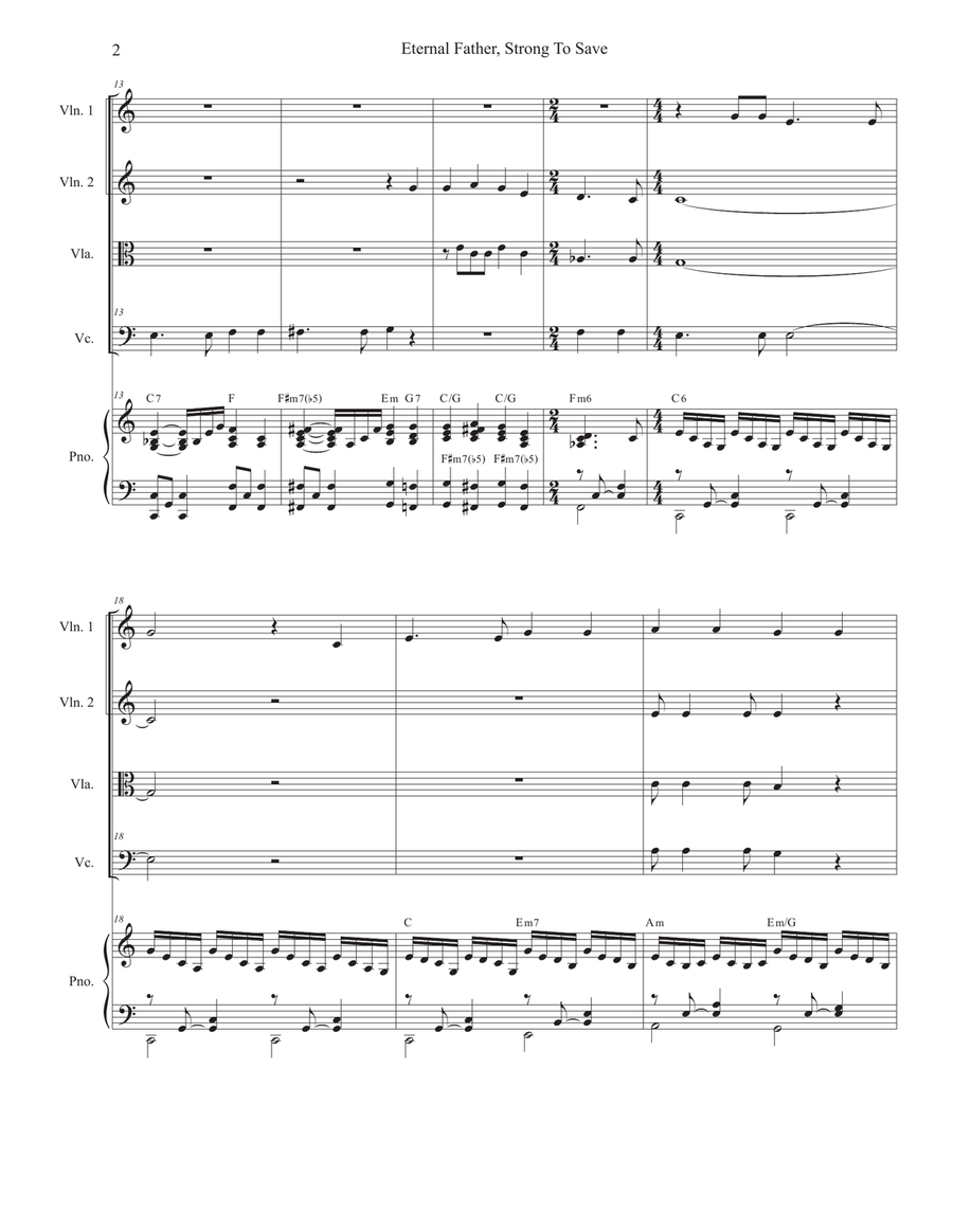 Eternal Father, Strong To Save (The Navy Hymn) (String Quartet and Piano) String Quartet scores gallery preview page 2