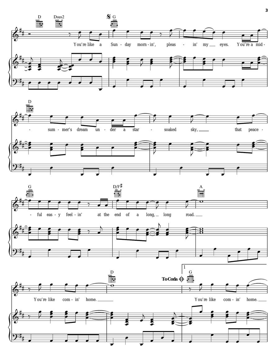 You're Like Comin' Home Piano, Vocal, Guitar scores gallery preview page 3