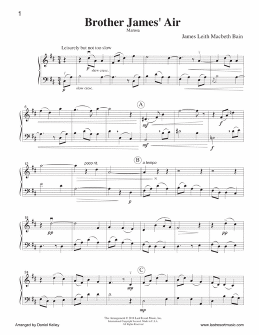 Brother James' Air for Violin & Cello Duet Music for Two (or Flute or Oboe & Bassoon)